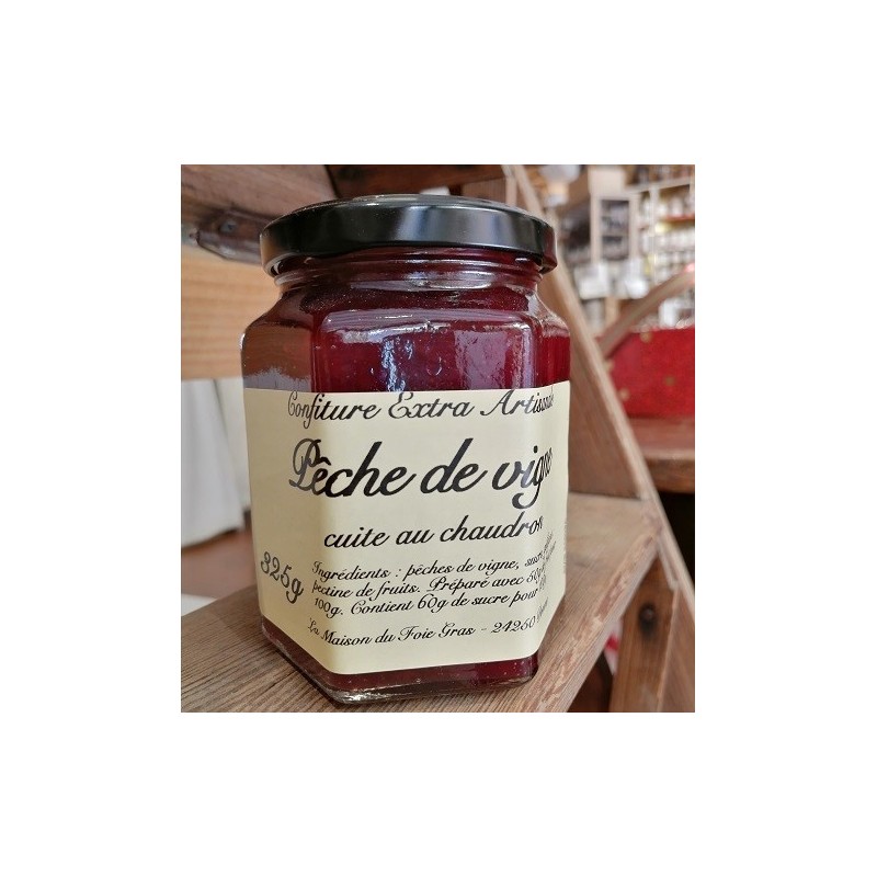 Délicieuse confiture extra de pêche de vigne cuite au chaudron 325 g Délicieuse confiture extra de pêche de vigne cuite au chaudron 325 g